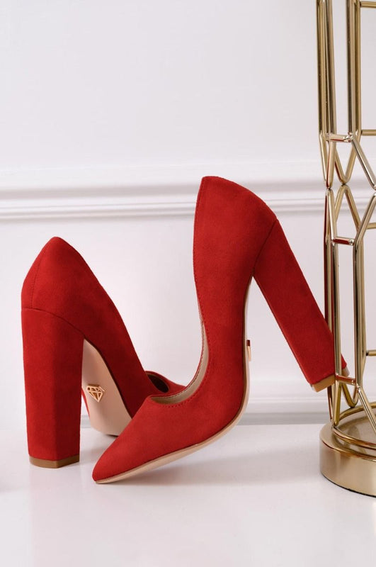 DELIA - Zapatos de salón rojos de ante con tacón ancho