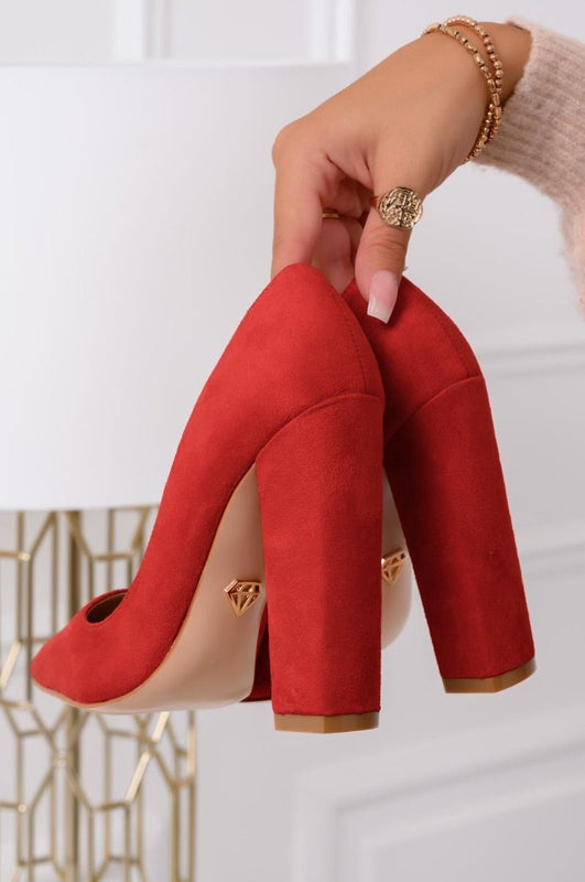 DELIA - Zapatos de salón rojos de ante con tacón ancho