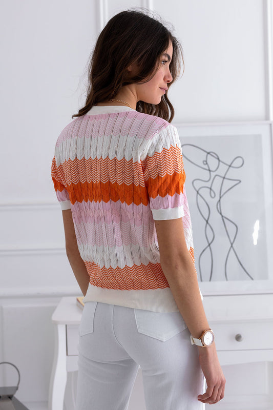 Camiseta multicolor de mangas con fantasía zig zag