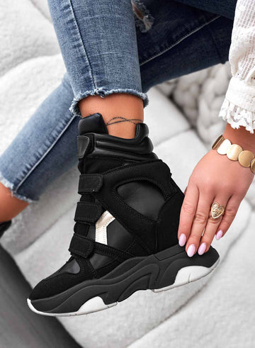 LAUREN - Black sneakers with internal wedge and Velcro straps
