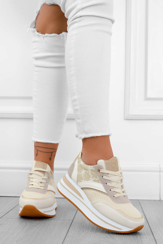 JANELLE - Zapatillas beige estampadas