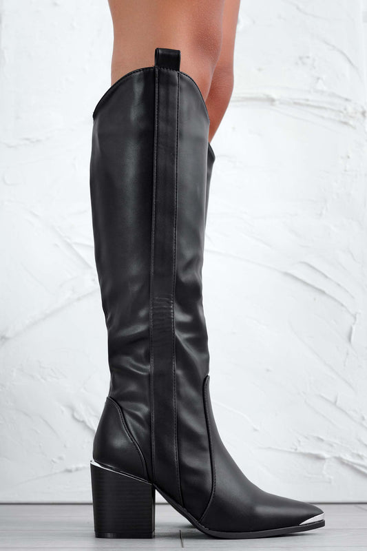 Stivali camperos neri con tacco in finto legno