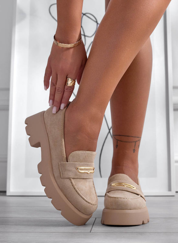 SIBARI - Suede mud loafers with gold plate