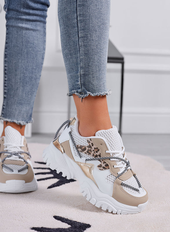 AMANDA - Zapatillas chunky beige con detalles animal print