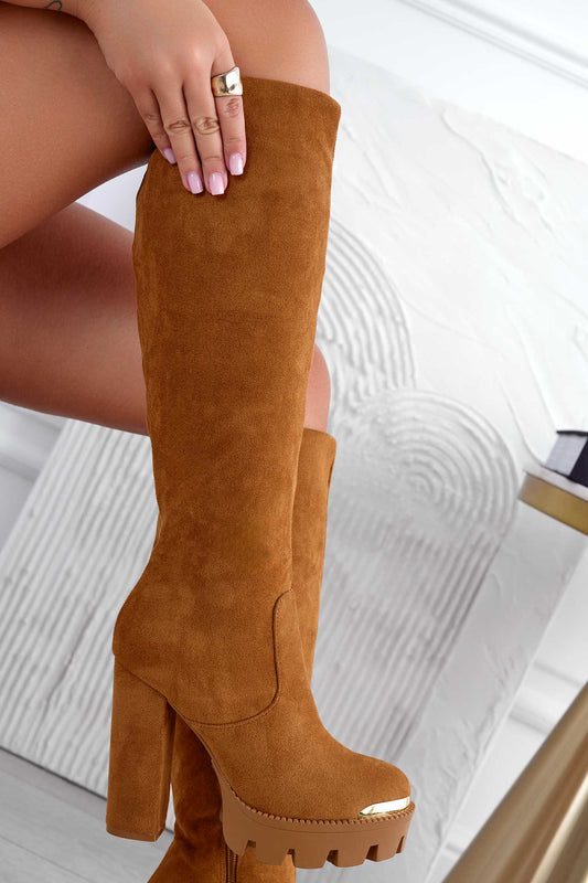 JOSEPH - Bottes camel en daim avec revers