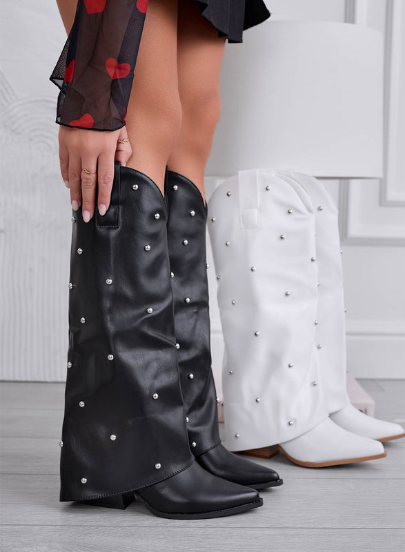 BRODIE - Bottes noires style western avec clous