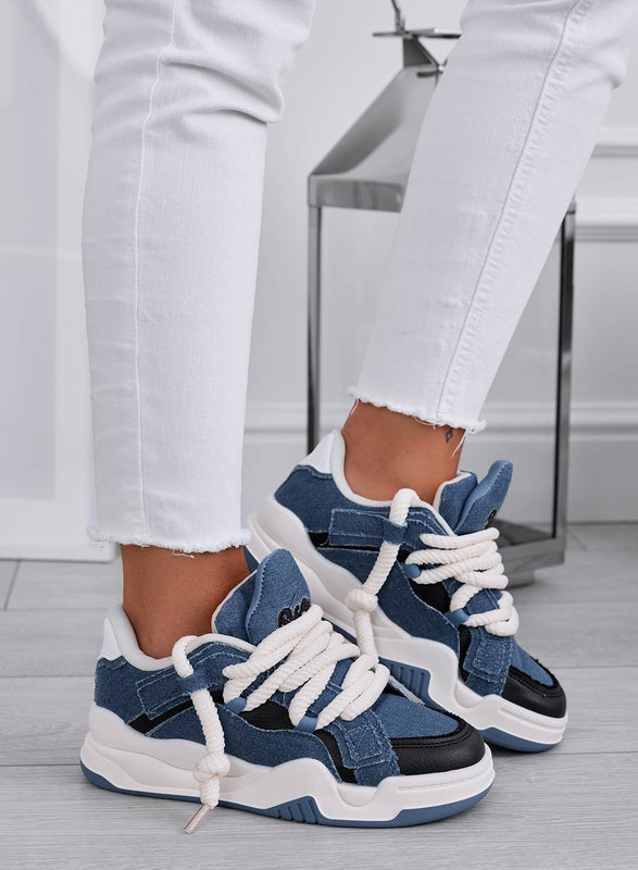 BRISEIDE - Baskets bleu jean avec lacets en corde