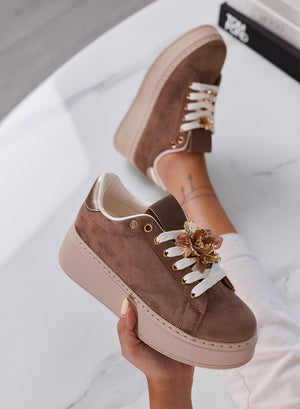 GWENDA - Sneakers Donna marrone con Fiore Gioiello e Suola Platform