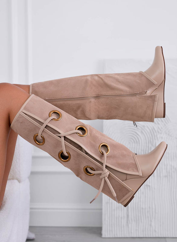 MILENA - Botas beige con cuña