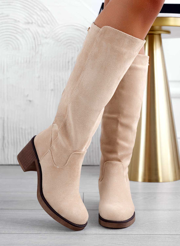 VALERIA - Botas Alexoo beige con tacón cómodo