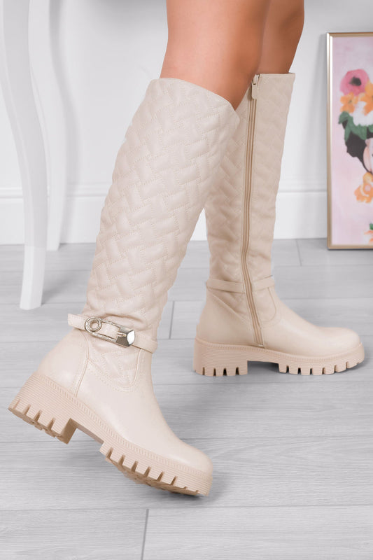 ELISA - Botas beige efecto acolchado con hebilla