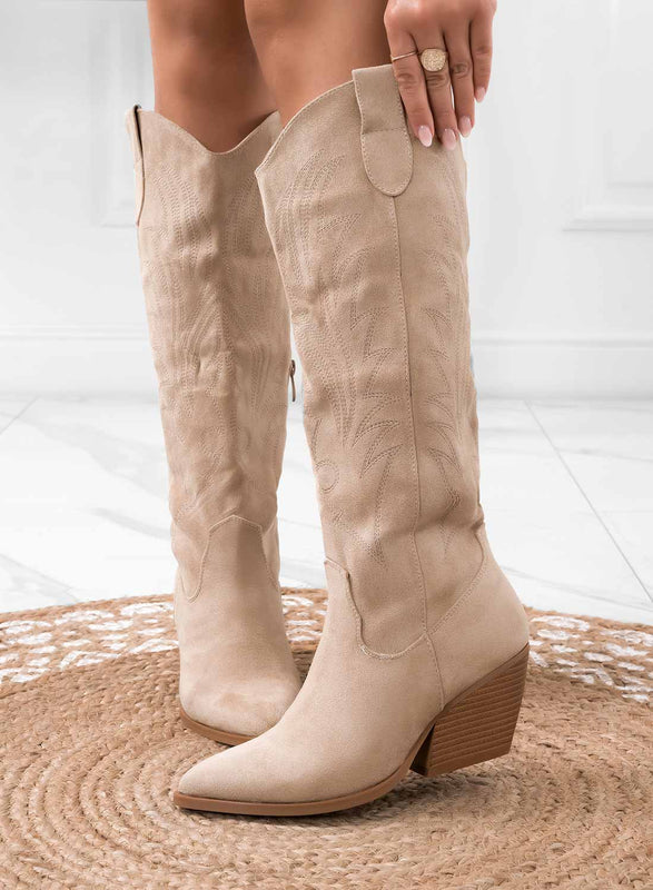 ELEVEN - Botas camper tejanas beige con tacón cómodo