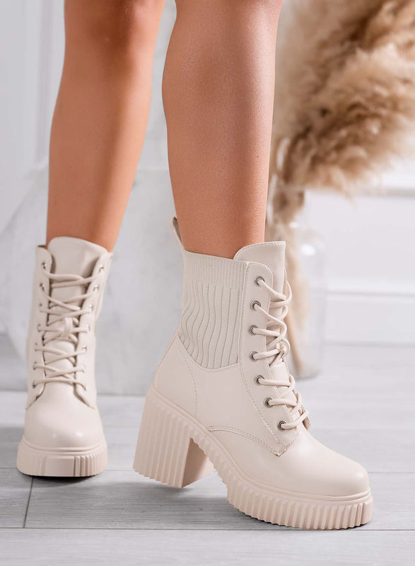 FIORENZA - Botines beige con detalles en tejido y tacón cómodo