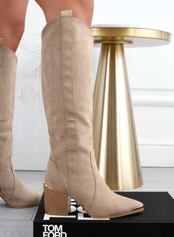 Stivali camperos fango con tacco in finto legno