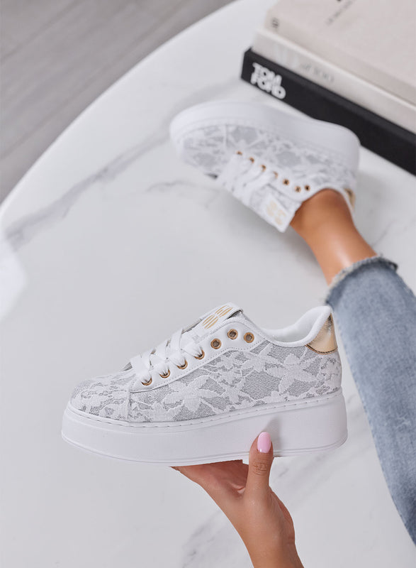 SERENA - Sneakers Donna bianche con Pizzo e Suola Platform