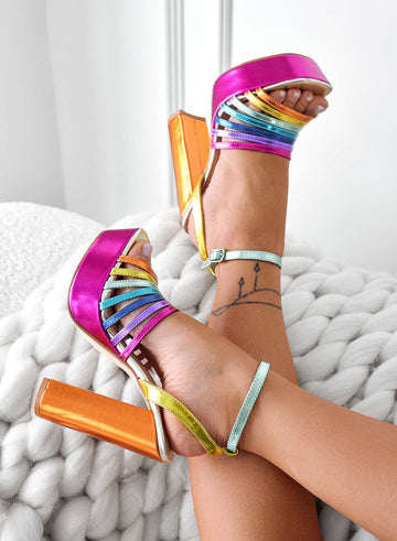 Multicolor lace-up sandals with high heel