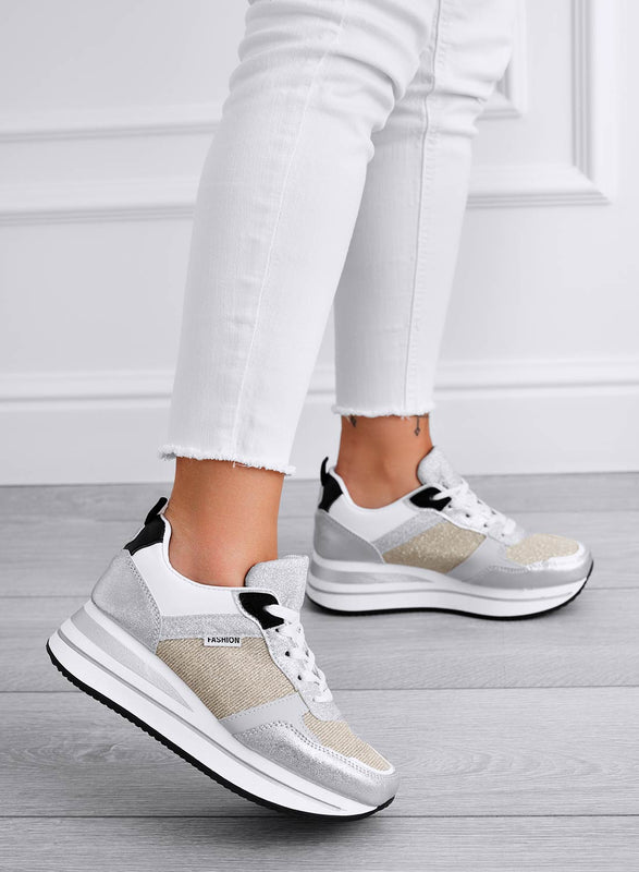 VITAL - Sneakers argento laminato con inserti oro