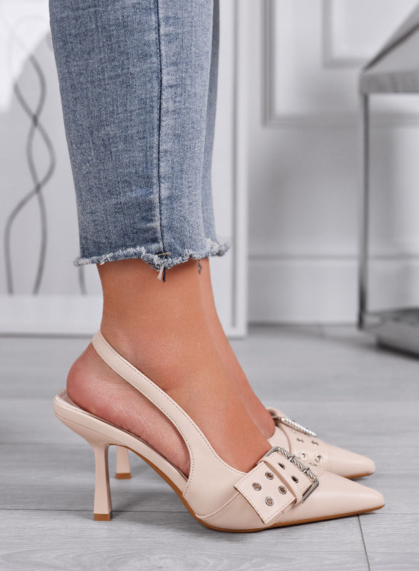 MARISOL - Salones slingback beige con hebilla de estilo punk