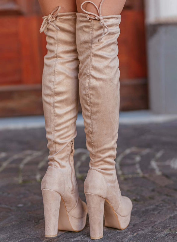 CLORIS - Botas beige de ante hasta el muslo