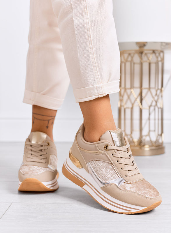 ROSALIA - Zapatillas beige con detalles plateados y glitter