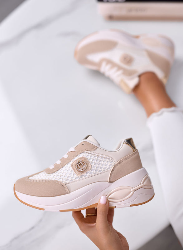 CLIO - Beige Platform Sneakers with Mesh Inserts