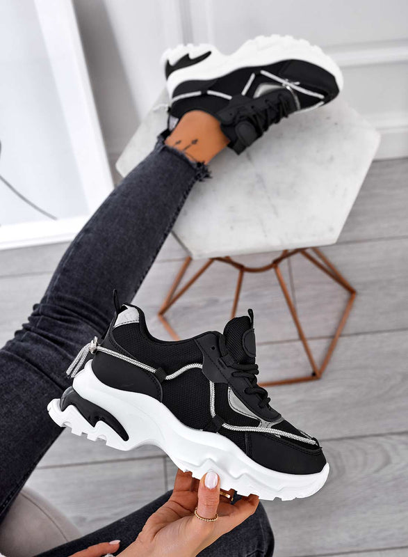 ROSANNA - Sneakers nere con suola alta e strass