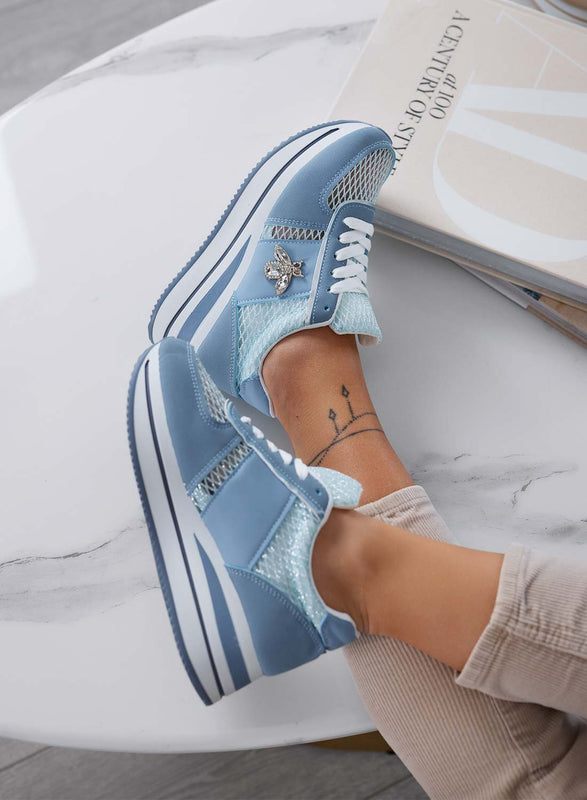 MOORE - Zapatillas azules con malla transpirable y detalle de abeja joya