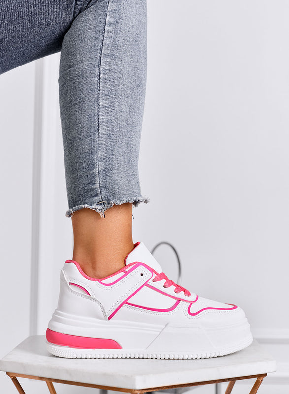 ROBBIE - White sneakers with laces and fuchsia edges