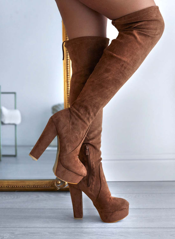 CLORIS - Brown Alexoo over-the-knee boots with high heel