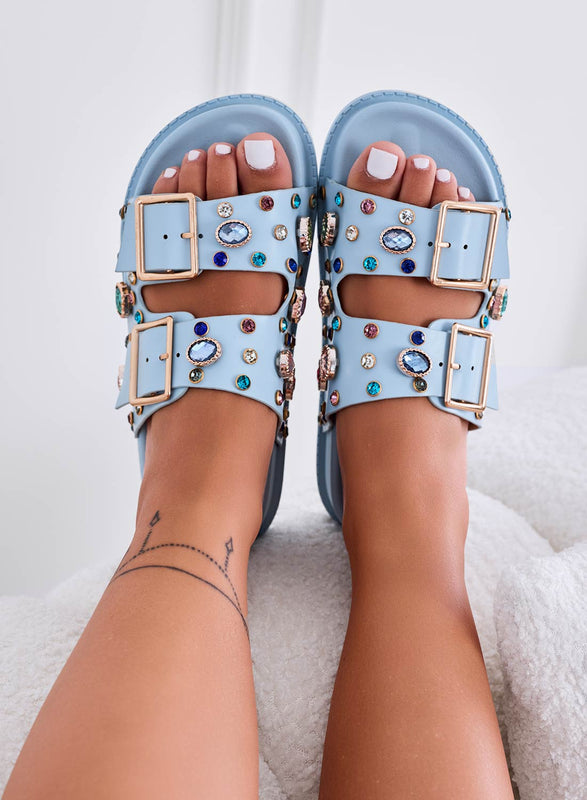 VIXIE - Sandalias tipo zapatilla azul con piedras