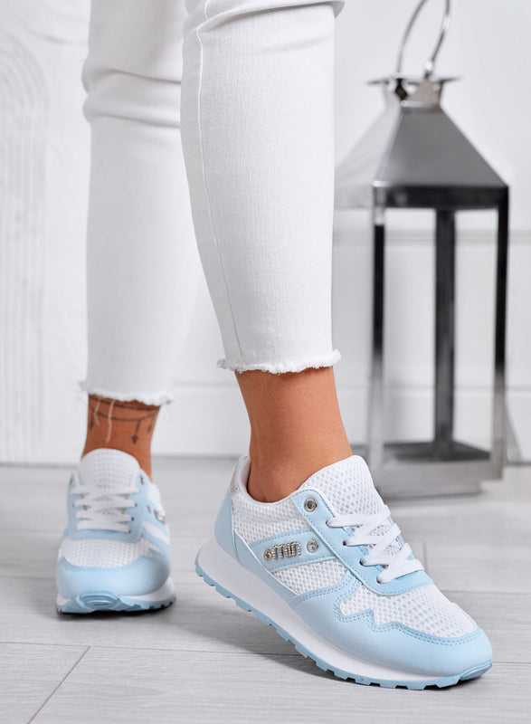 ARMIDA - Zapatillas Azules Deportivas con Insertos en Tejido y Detalles en Plata