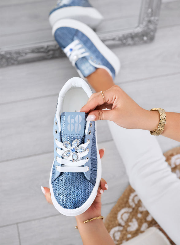 MARISA - Zapatillas azules platform con aplicación de joya