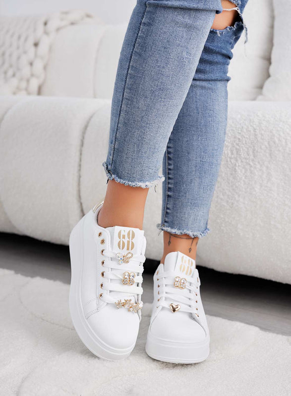 SAMBA - Baskets blanches avec applications bijoux et cœur doré