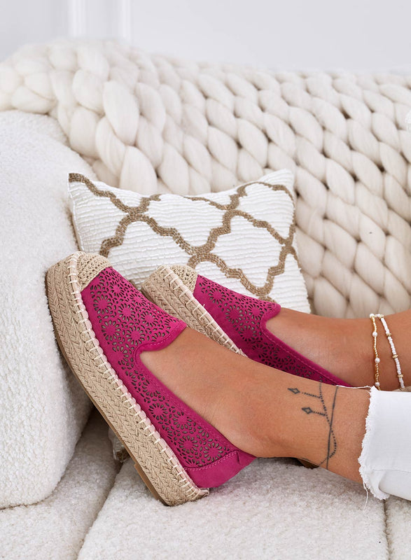 Fuchsia embroidered espadrilles with wedge