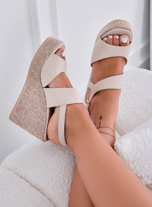 DEVON - Sandalias beige con cuña de yute