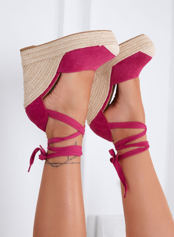 AMBRA - Alpargatas fucsia con cuerda y cuña de cordones
