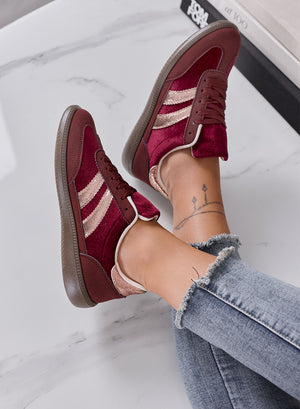 AGNESE - Sneakers Donna Bordeaux in Velluto con Dettagli Rosa