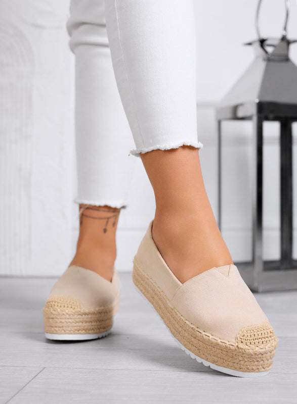 SAWANA - Alpargatas beige con plataforma en antelina y puntera de yute