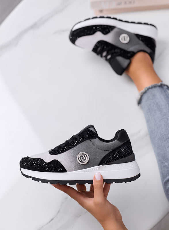 TINA - Sneakers platform Grigie e Nere con Strass