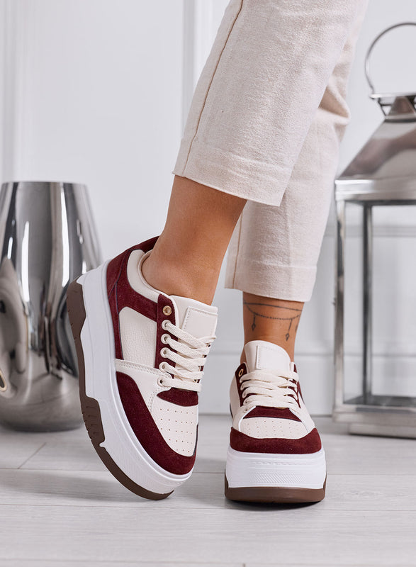 BONNIE - Sneakers Donna Bordeaux e Beige con Suola Platform