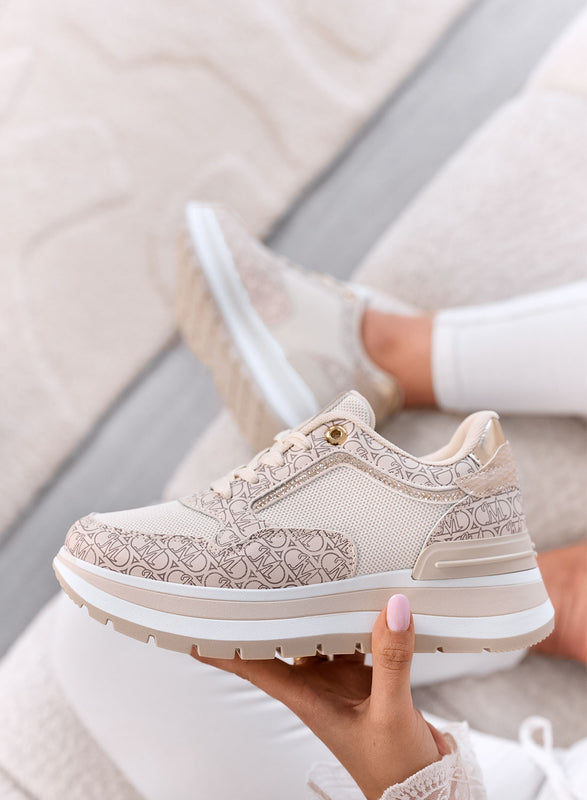 EMMA - Sneakers Beige con Stampa e Dettagli in strass