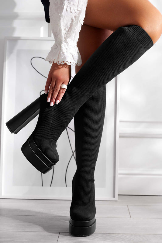 Stivali neri in tessuto elastico a costine