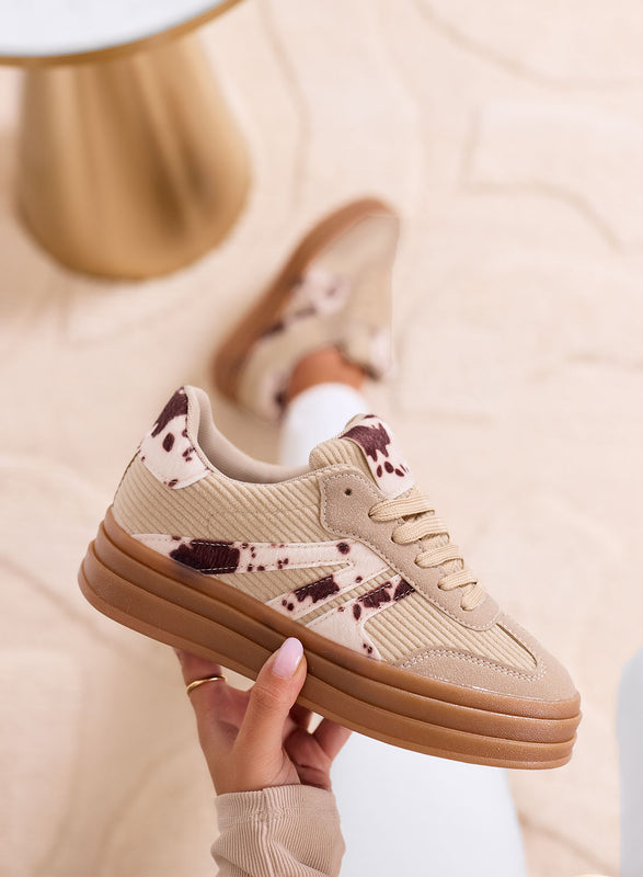 JOLENE - Zapatillas beige con estampado y suela plataforma