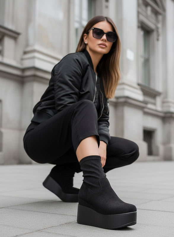 MIAA - Botines Alexoo negros de ante con cuña