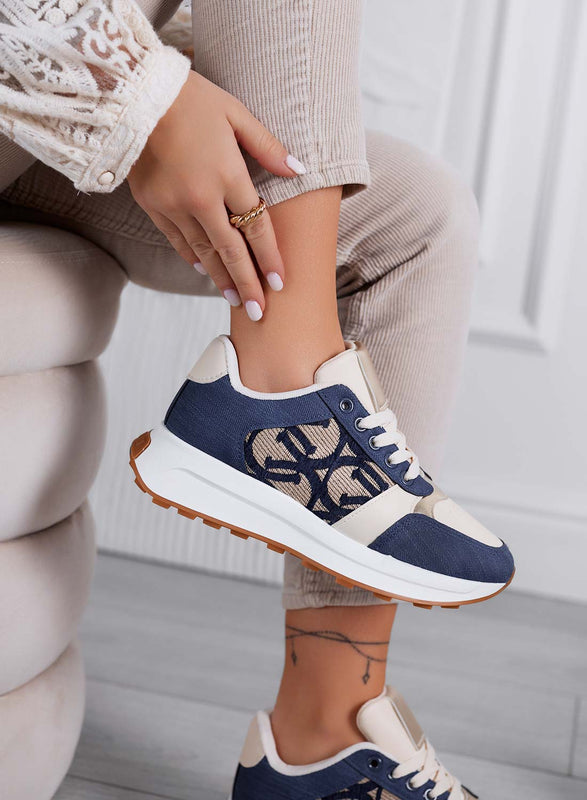 HARRIS - Zapatillas de mujer azules con diseño elegante y detalles dorados