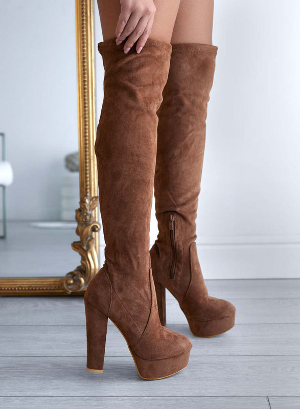 CLORIS - Brown Alexoo over-the-knee boots with high heel