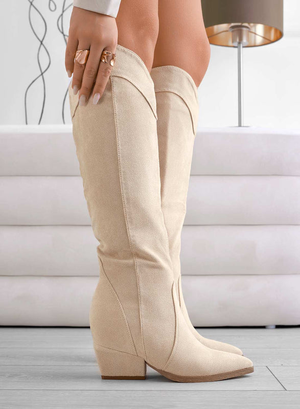 LINZI - Botas camperas de ante beige