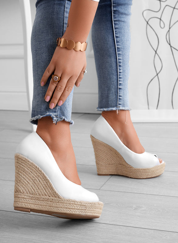 CLEO - White faux leather espadrilles with wedge heel