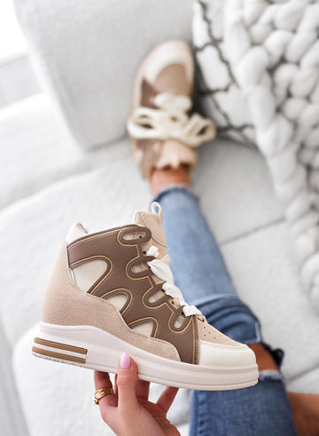 FAUNA - Beige sneakers with internal wedge and fabric laces