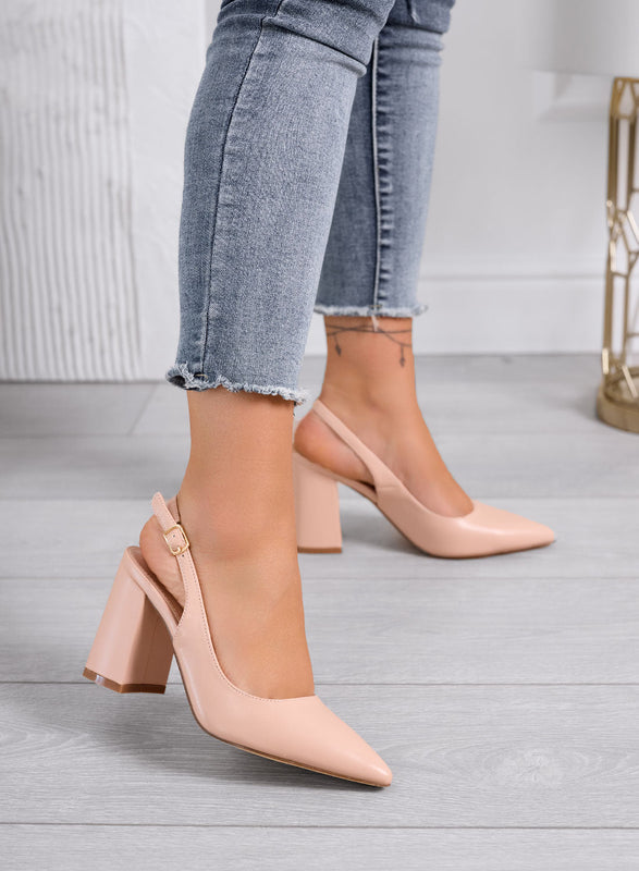 ANGELICA - Décolleté slingback nude de punta con tacón ancho